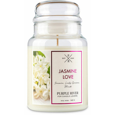 Bougie parfumée de soja en verre Purple River 623 g - Jasmine Love