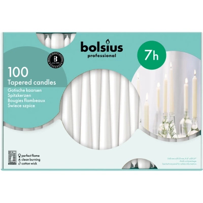 Bolsius Bougies à pointe professionnelle 100 pcs 245/24 mm - Blanc