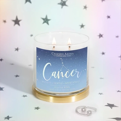 Charmed Aroma jewel soy scented candle with Silver Ring 12 oz 340 g - Cancer Zodiac Sign