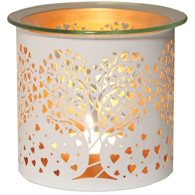Woodbridge bougeoir de cheminée en métal pour cire à l'huile 2en1 Heart Tree White And Gold