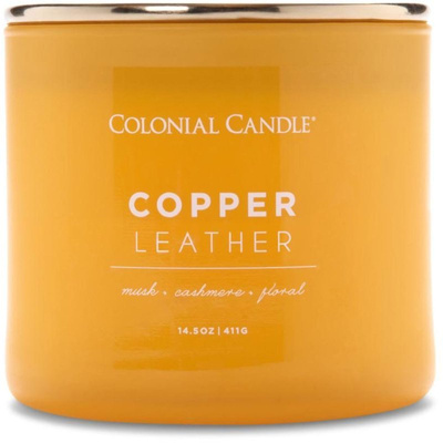 Colonial Candle Pop Of Color kvapioji sojų pupelių žvakė stiklinėje 3 dagčiai 14,5 uncijos 411 g - Copper Leather