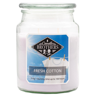 Bougie parfumée grande en pot de verre Candle Brothers 510 g - Coton Fresh Cotton