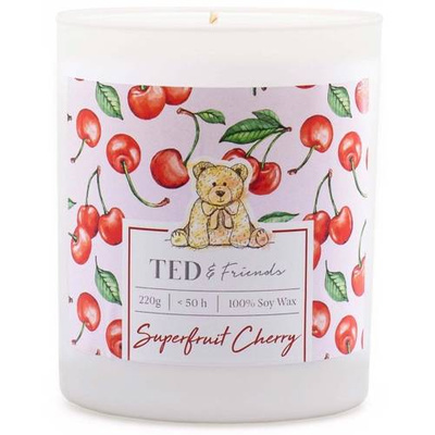 Soy scented candle in glass Ted Friends 220 g - Superfruit Cherry