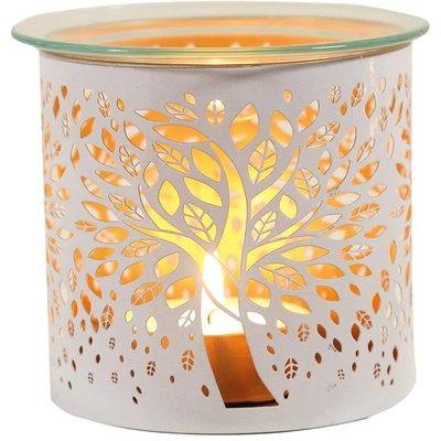 Woodbridge Metalen geurbrander voor wax geuroliën en kandelaar 2in1 Tree of Life White