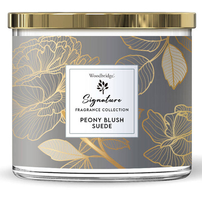 Woodbridge Signature Collection large 3-wick scented candle in glass 410 g - Peony Blush Suede