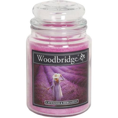 Levandų kvapo žvakė stiklinėje didelė Woodbridge - Lavender Bergamot