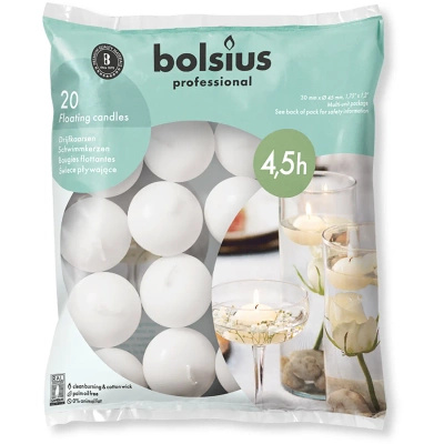 Bolsius bougies flottantes 30/45 mm 20 pcs - Blanc