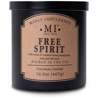 Męska świeca zapachowa sojowa w czarnym szkle z pokrywką Free Spirit Colonial Candle 467 g