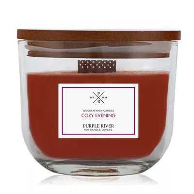 Purple River Oval Classic scented candle with wooden wick 370 g - Cozy Evening