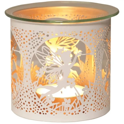 Woodbridge metalowy kominek do wosku olejku świecznik 2w1 Fly Fairy White And Gold