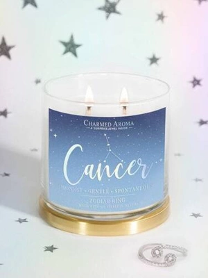 Charmed Aroma brangakmenių sojų kvapioji žvakė su sidabriniu žiedu 12 uncijų 340 g - Vėžio Zodiako ženklas
