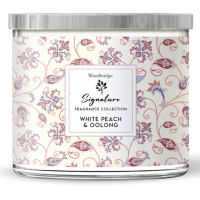 Candela profumata in vetro 3 stoppini Woodbridge Signature - White Peach Oolong