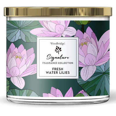 Candela profumata Woodbridge Signature Collection grande 3 stoppini in vetro 410 g - Fresh Water Lillies