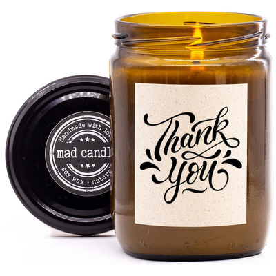 Dovanų žvakė sojos kvepiantis Mad Candle 360 g - Ačiū Thank You