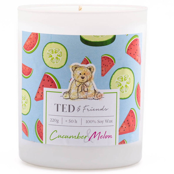 Ted & Friends scented soy candle in white glass 220 g - Cucumber & Melon